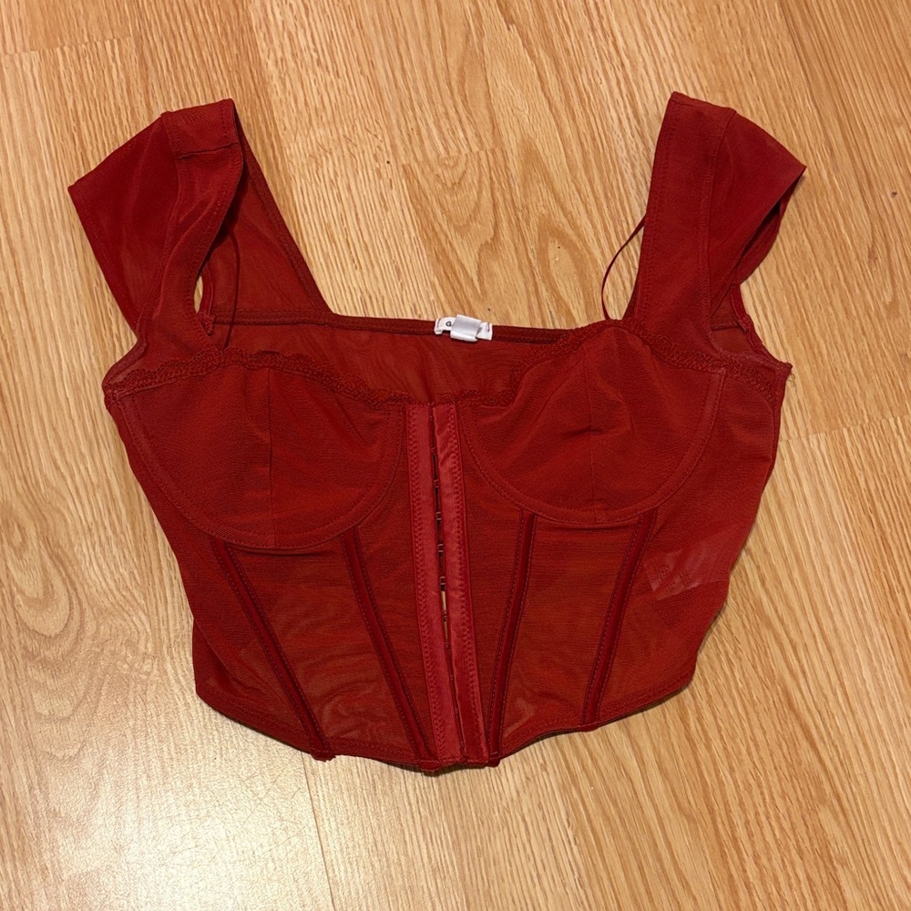 Garage Burgundy Mesh Top